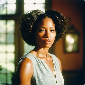 Elegant Woman with Styled Curls in Warm Lighting
