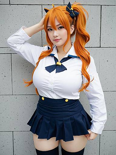 Kancolle Cosplay Woman in Sailor School Uniform with Orange Hair