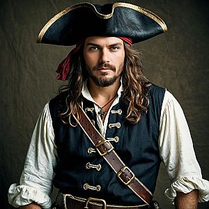 Renaissance Pirate Costume Man in Black Pirate Hat
