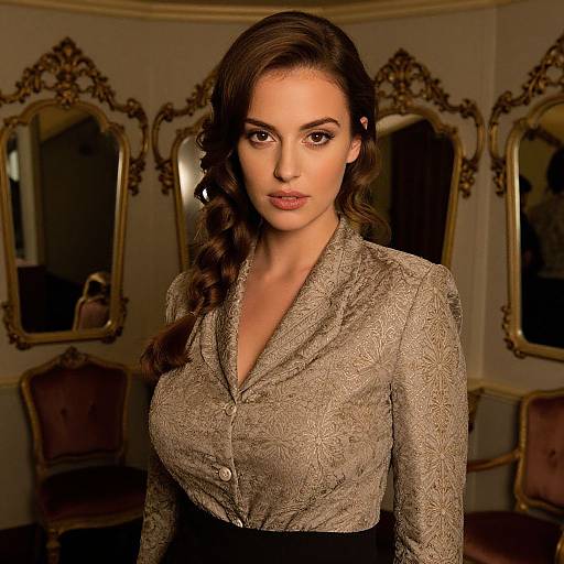 Elegant Woman in Vintage Room with Ornate Mirrors and Classic Style