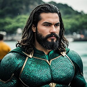 Heroic Man in Scaled Armor with Gold Accents
