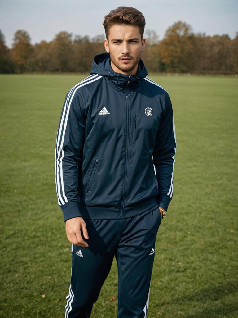 Stylish Man in Adidas Tracksuit Outdoors