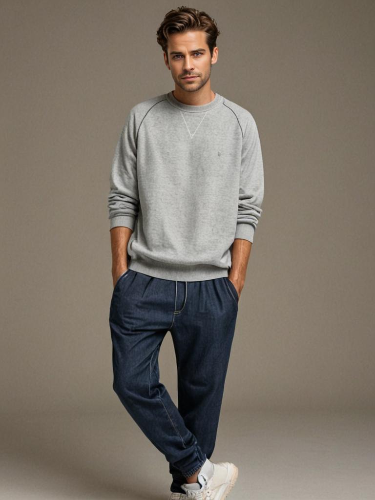 Stylish man in grey sweater and dark trousers