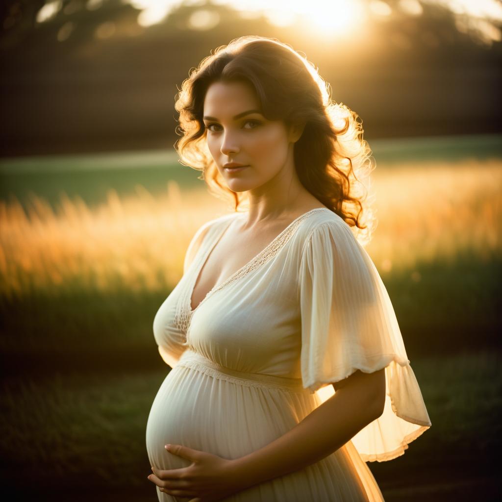 Pregnant Woman in Sunlit Field