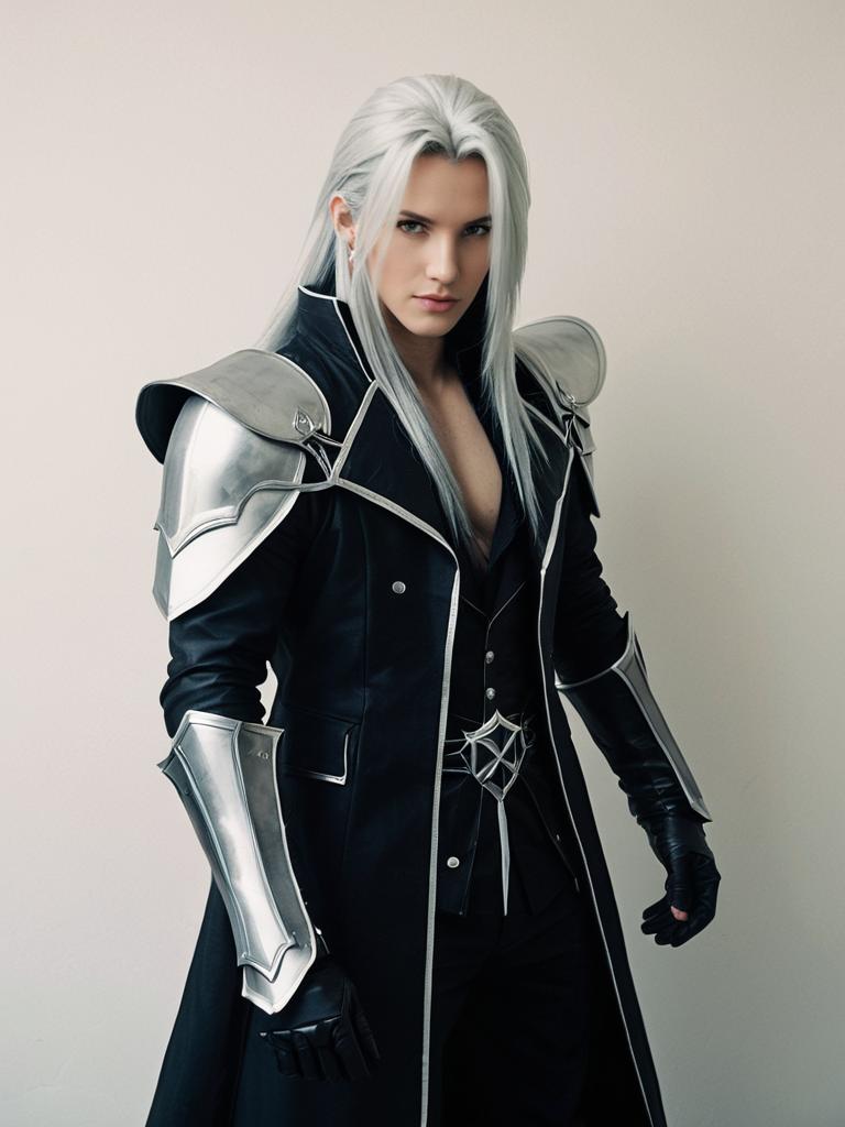Man Cosplay Wearing Sephiroth Final Fantasy Costume Realistic Photo