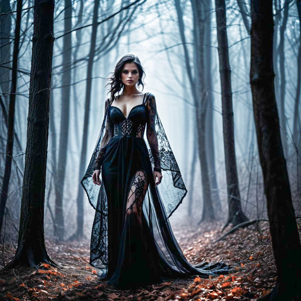 Mystical Woman in Foggy Forest