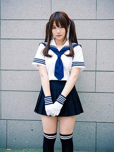 Arihara Tsubasa in Japanese School Uniform with Navy Blue Sailor Style