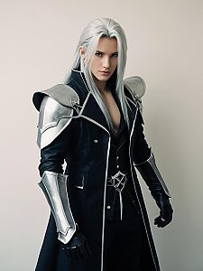 Man Cosplay Wearing Sephiroth Final Fantasy Costume Realistic Photo