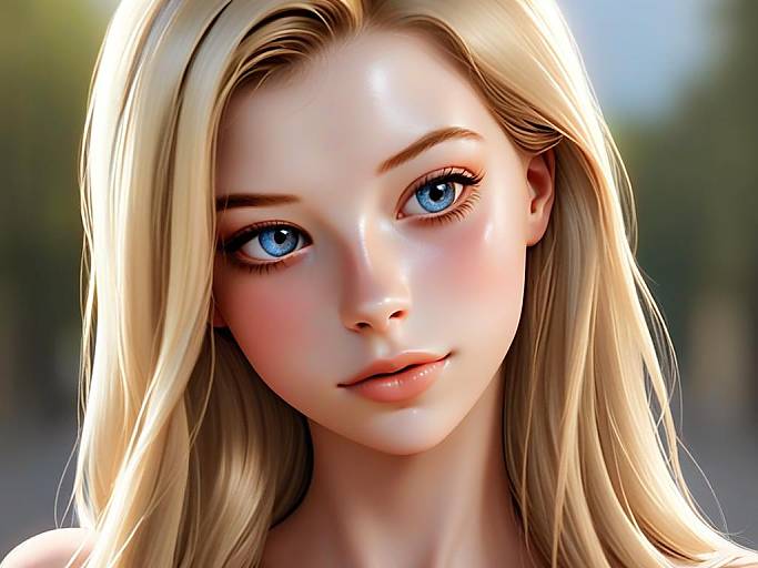 Hyper-Realistic Digital Portrait of Blonde Woman with Blue Eyes