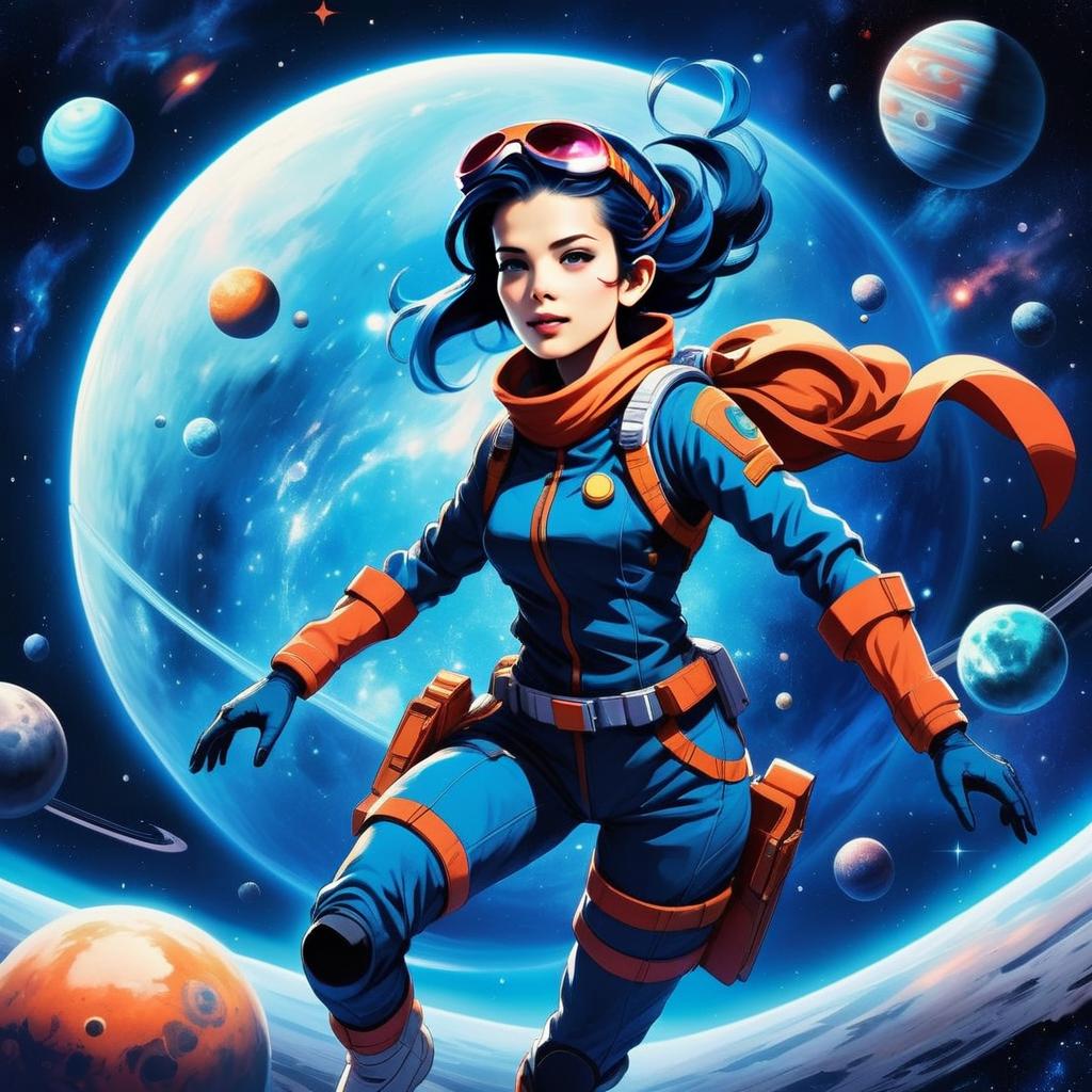 Woman Astronaut in Vibrant Space Suit