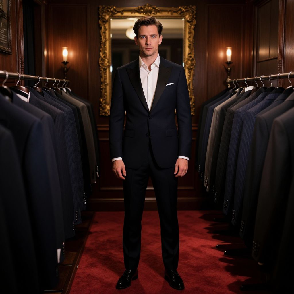 Man in Black Tuxedo in Luxurious Suit Boutique