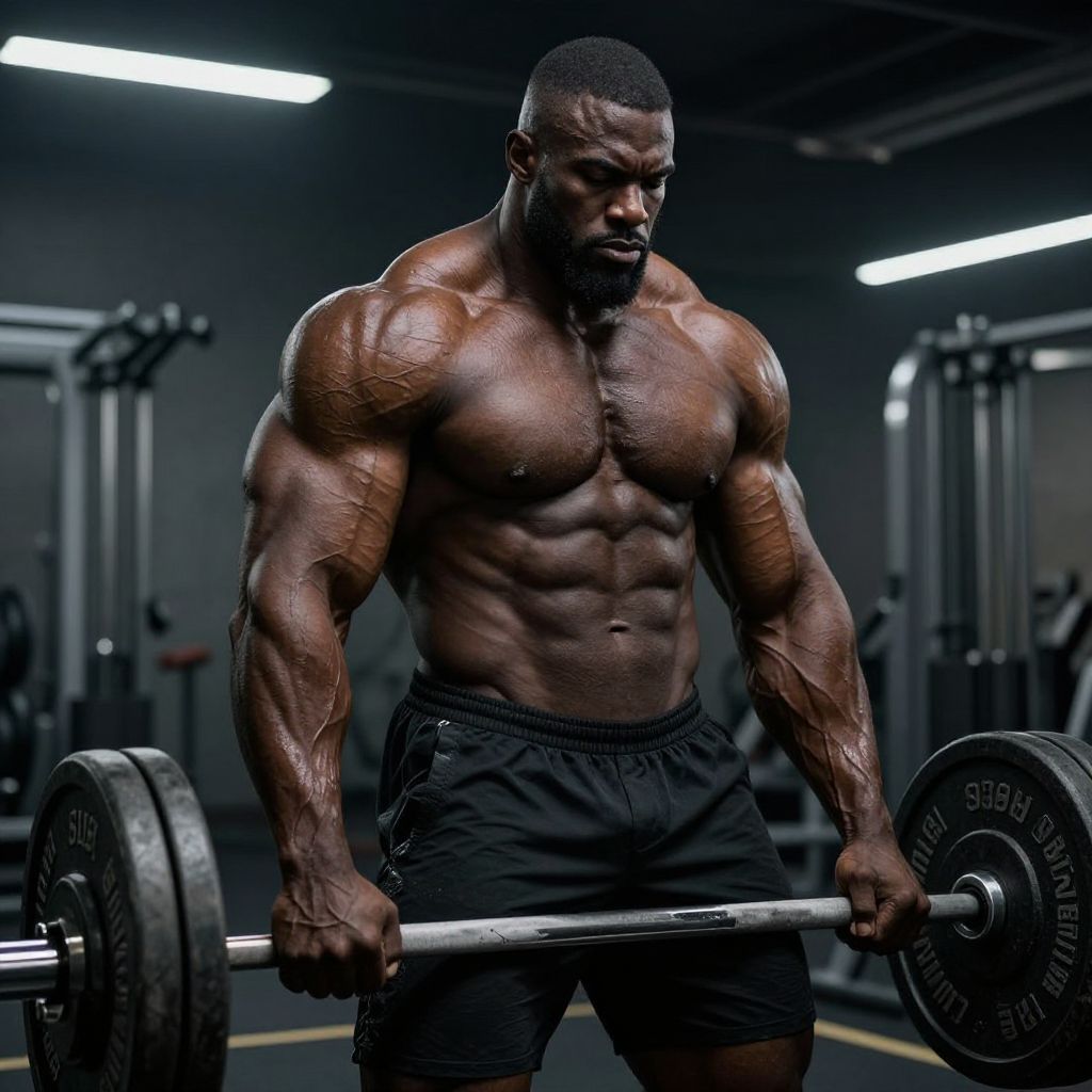 Muscular Man Lifting Heavy Barbell in Gym Strength Training