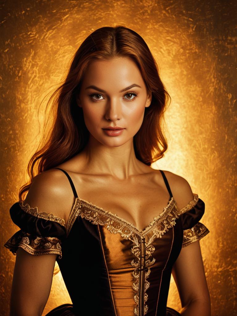 Elegant Woman in Black A-Line Evening Dress with Fitted Bodice and Gold Lace