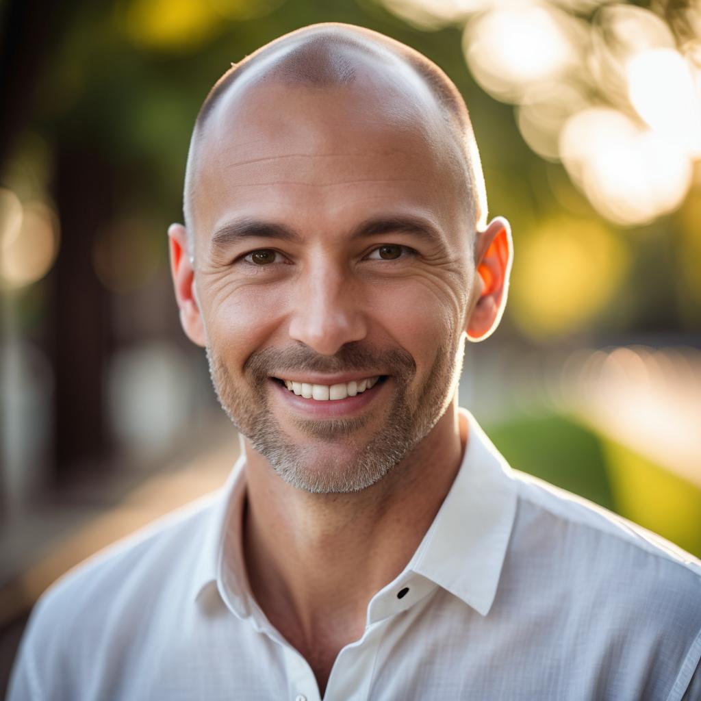 Smiling Bald Man Portrait Outdoors Smiling Bald Man Portrait Outdoors