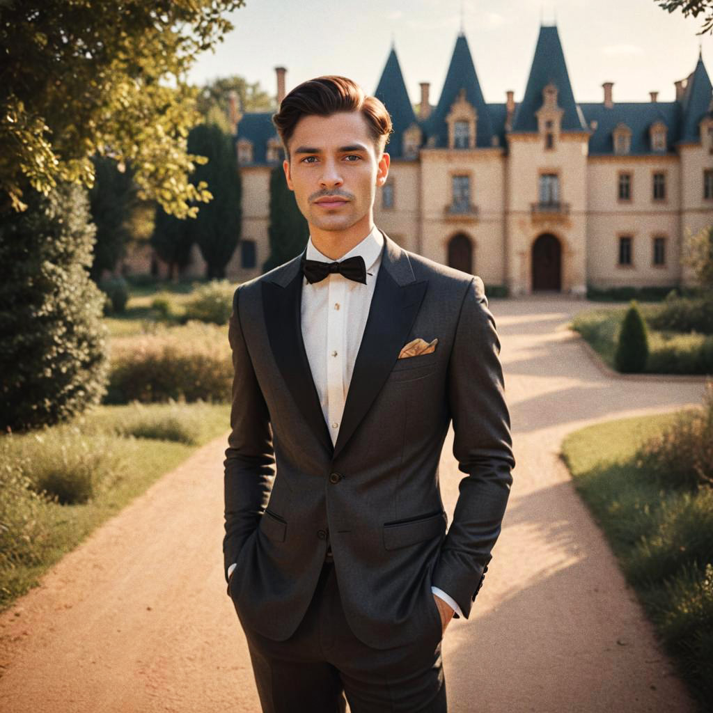 Dapper Man in Tuxedo at Chateau