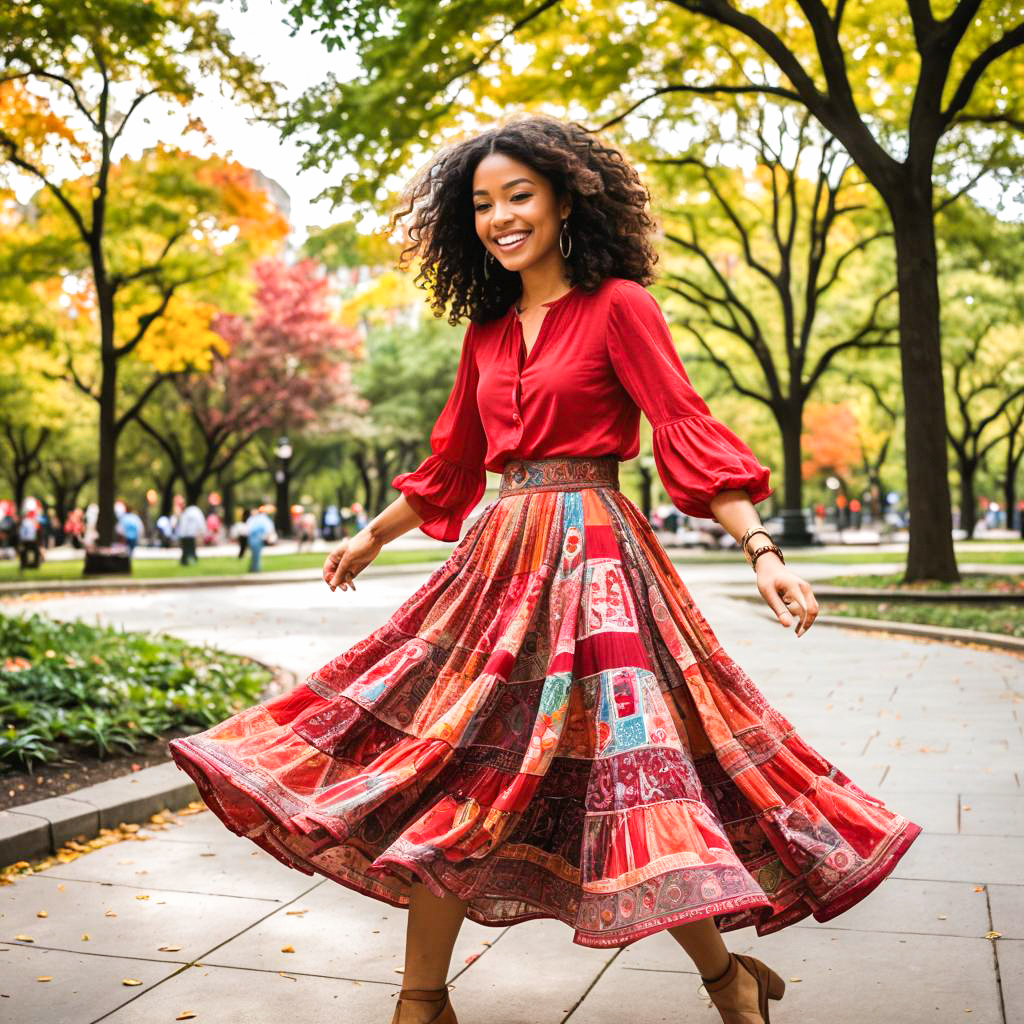 Joyful Woman in Vibrant Autumn Park