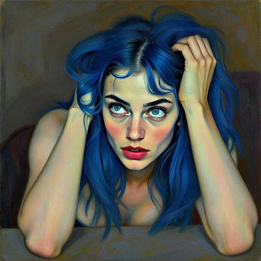 Portrait of Woman with Blue Hair in Painterly Realistic Style