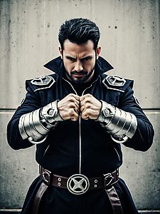 Heroic Man in Knuckles Costume Cinematic Realism Cosplay Portrait