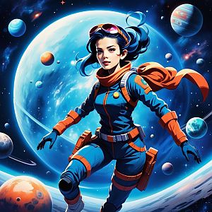 Woman Astronaut in Vibrant Space Suit