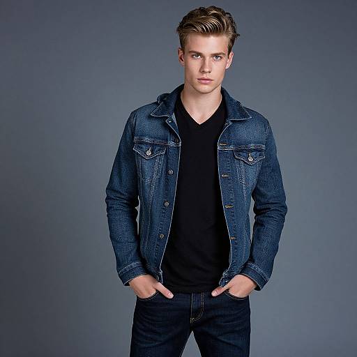 Young Man in Denim Jacket and Jeans Casual Fashion Portrait