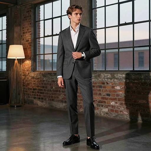 Young Man Wearing Tailored Dark Gray Suit - Gen Z Fashion Style