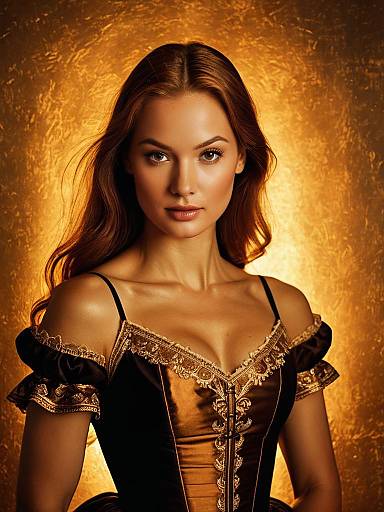 Elegant Woman in Black A-Line Evening Dress with Fitted Bodice and Gold Lace