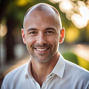 Smiling Bald Man Portrait Outdoors
