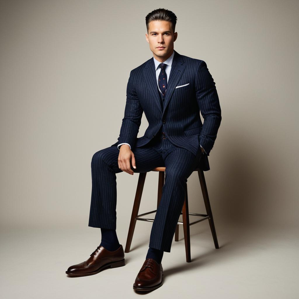 Confident Man in Navy Pinstripe Suit