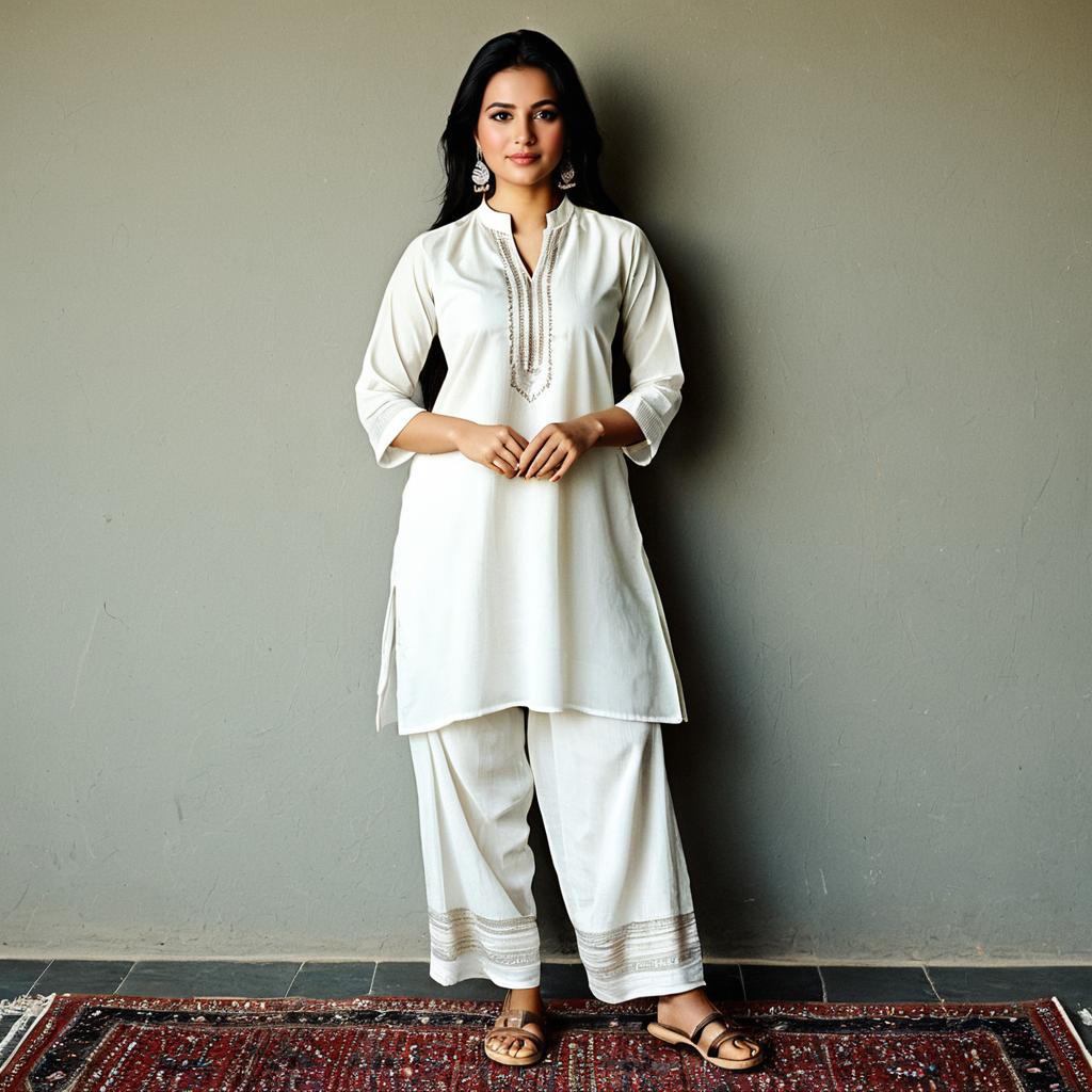 Elegant Woman in White Traditional Kurta and Palazzo Pants