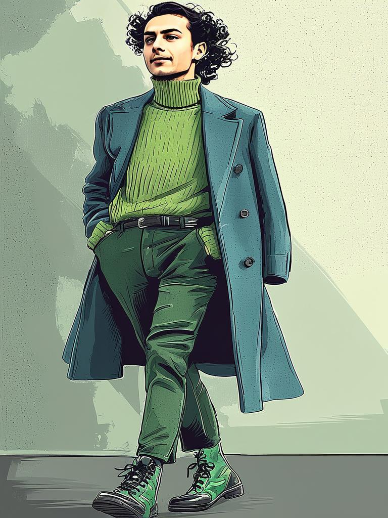 Stylish Young Man in Green Layers Stylish Young Man in Green Layers