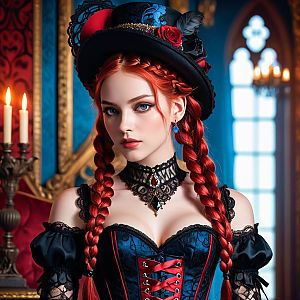 Victorian Woman with Red Hair in Gothic Setting
