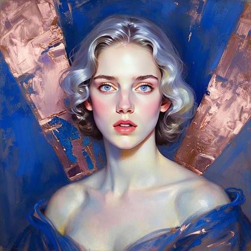 Hyperrealistic Portrait of Young Woman with Platinum Blonde Hair and Blue Eyes