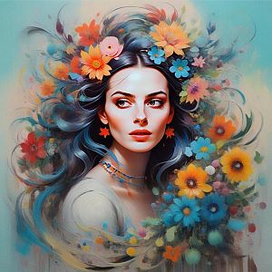 Woman Surrounded by Colorful Flowers
