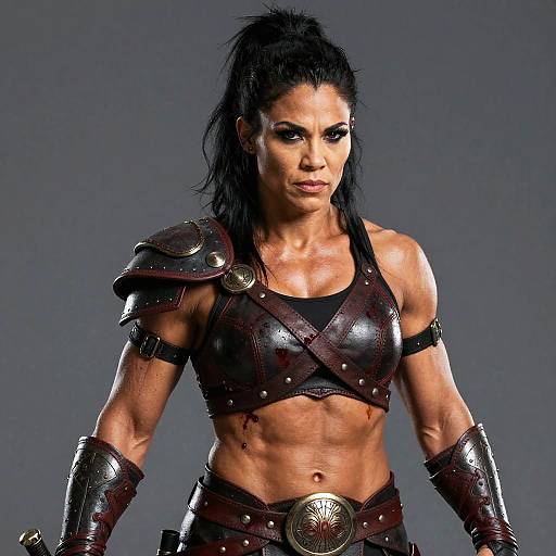 Strong Woman Gladiator in Leather Armor Warrior Costume