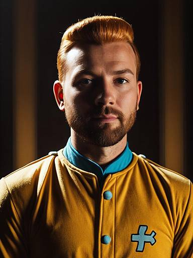 Man in Tintin Costume Cinematic Realism Comic Hero Portrait