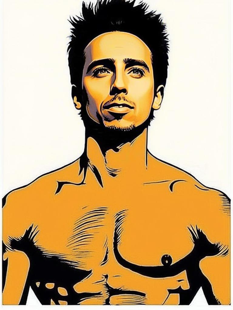 Stylized Shirtless Man Artwork in Orange and Black Stylized Shirtless Man Artwork in Orange and Black