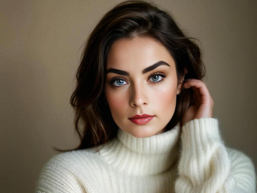 Portrait of a Woman with Blue Eyes in Cozy Sweater