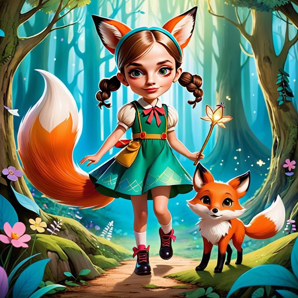 Whimsical Girl with Fox Ears in Magical Forest Whimsical Girl with Fox Ears in Magical Forest