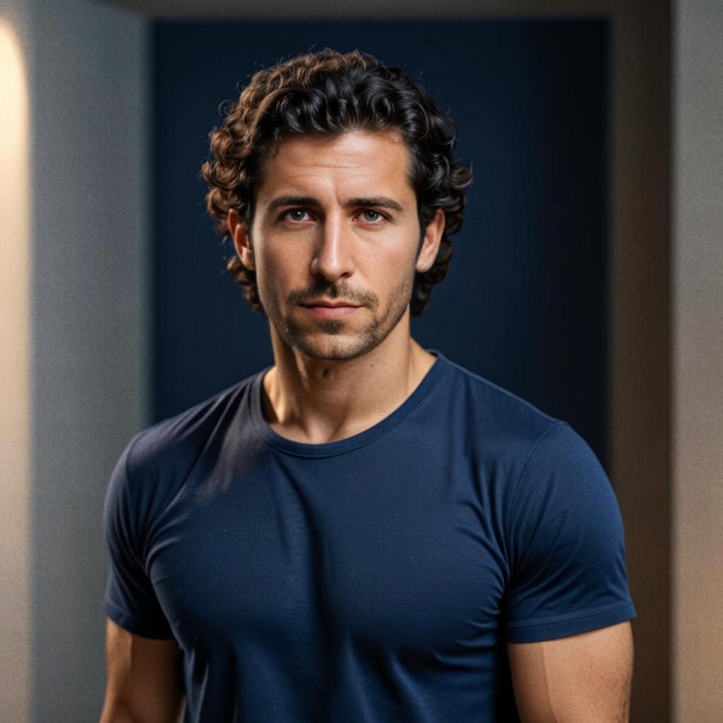 Confident Man Portrait with Curly Hair