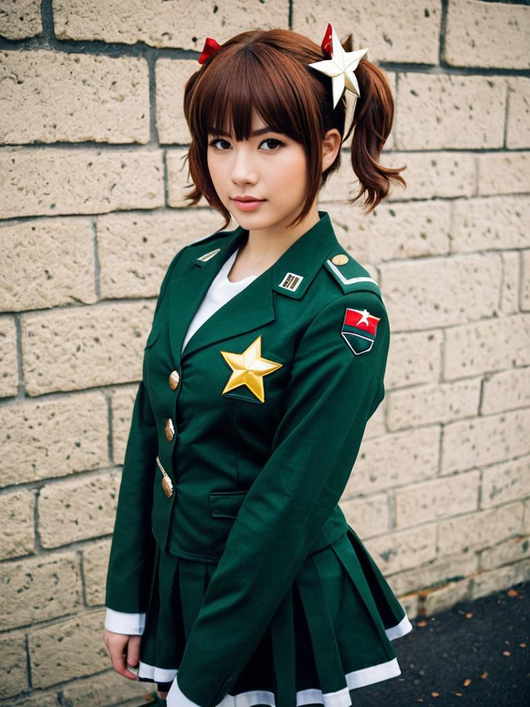 Girls und Panzer Inspired Cosplay Woman in Green Military Uniform