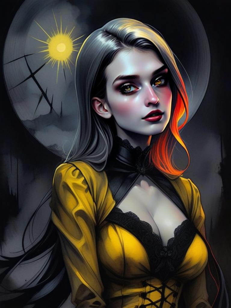 Woman with Fiery Hair in Gothic Fantasy