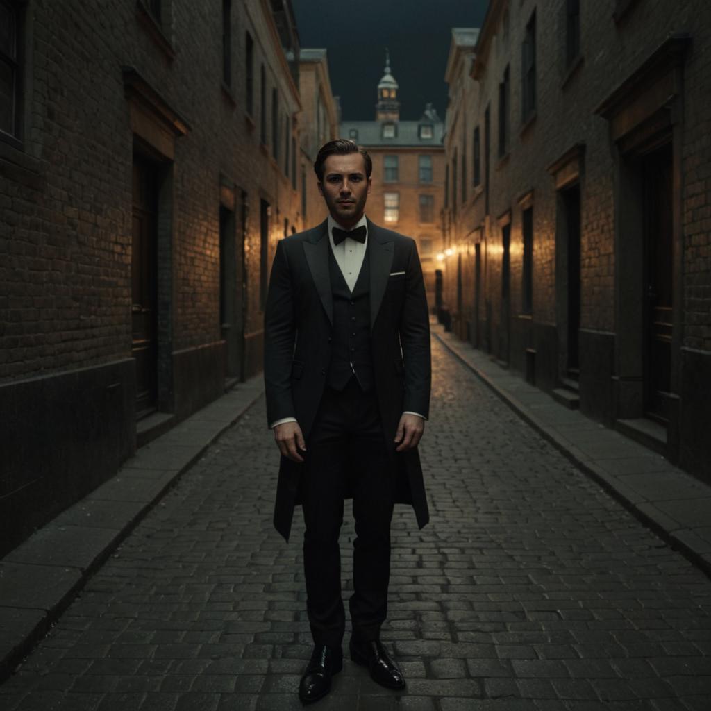 Confident Man in Suit in Moody Alleyway