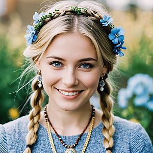 Young Woman with Braids and Floral Crown