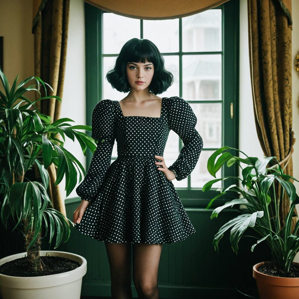 Confident Woman in Vintage Polka Dot Dress Confident Woman in Vintage Polka Dot Dress