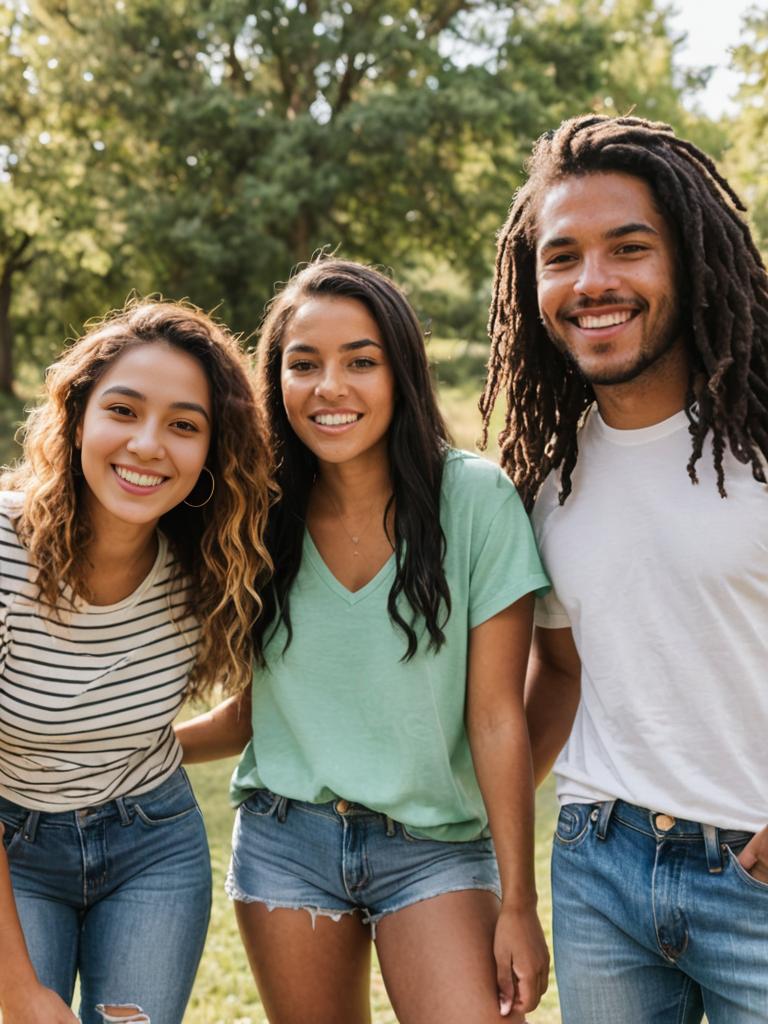 Friends Smiling in Sunny Park