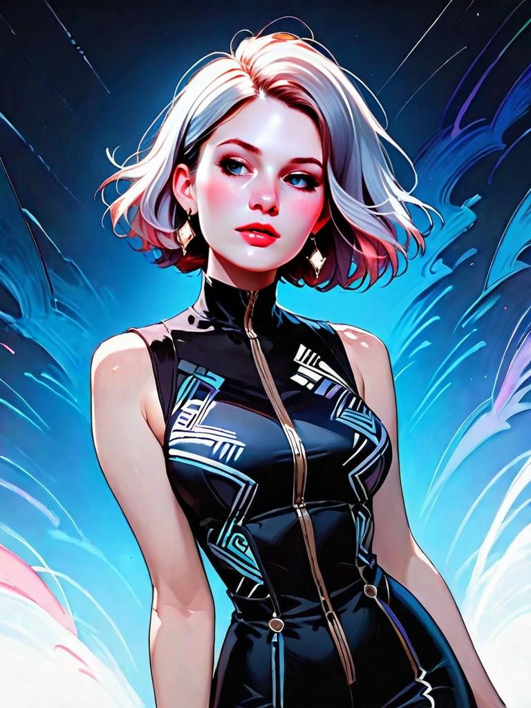 Stylish Cyberpunk Woman Digital Art with Geometric Patterns