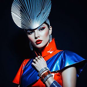 Futuristic Woman in High-Fashion Outfit