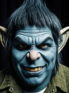 Realistic Troll Costume Face Swap with Blue Skin and Pointy Ears