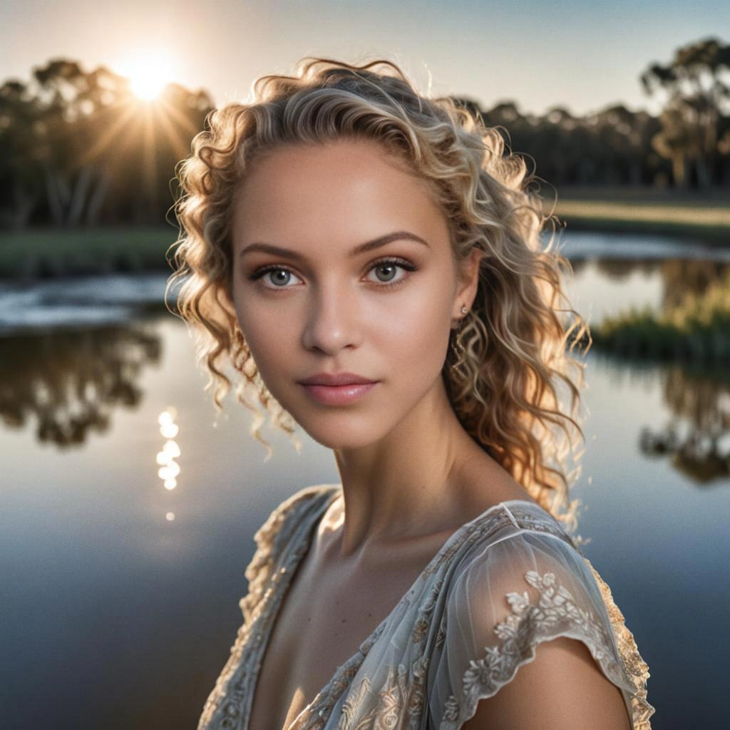 Serene Moment by the Water with Woman in Dress