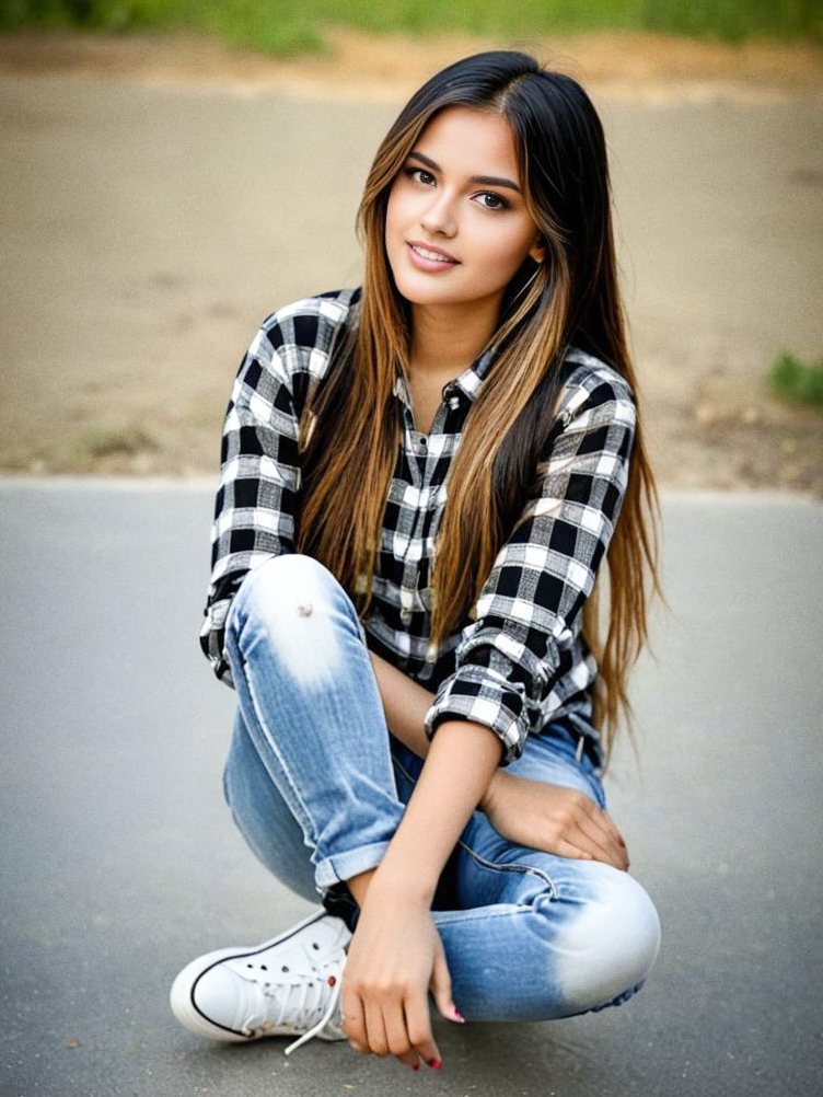 Stylish Young Woman in Checkered Shirt